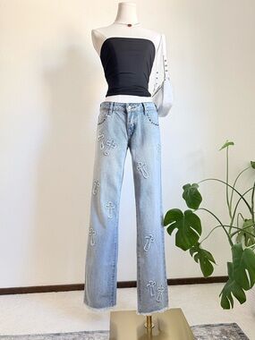 Austin Landing Mid Rise Straight Jean Embellished Grunge Indie Sleaze Edgy